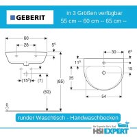 Geberit Renova Waschtisch 60 cm rund wei&szlig; inkl....