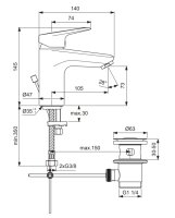 HGMBAD Einhebel-Waschtischarmatur S  Ausladung 105 mm mit Ablaufgarnitur chrom