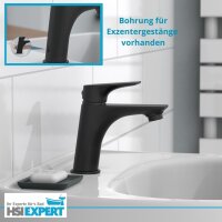 HGMBAD Waschtischarmatur BERLIN, Wasserhahn Bad mit Ablaufgarnitur Waschbecken, Pop Up Abflussstopfen Schwarz matt
