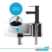 HGMBAD Waschtischarmatur HAMBURG Wasserhahn Bad mit Ablaufgarnitur, Mischbatterie mit Pop Up Abflussstopfen in Schwarz matt